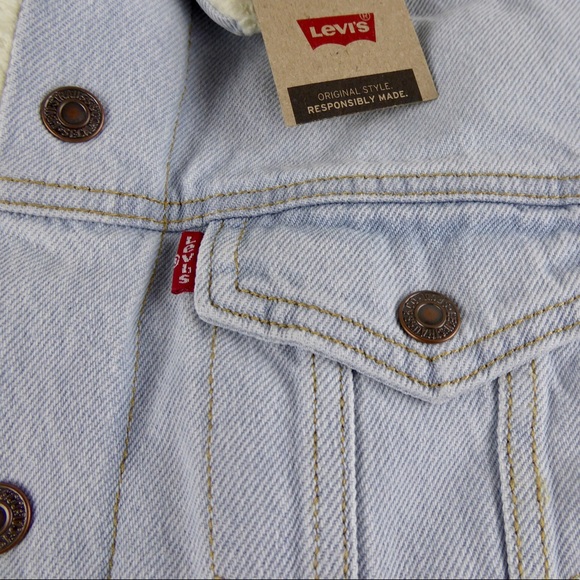 Levi’s Original Sherpa Fleece Lined Denim Jean Trucker Jacket NWT Regular Fit - Picture 4 of 13
